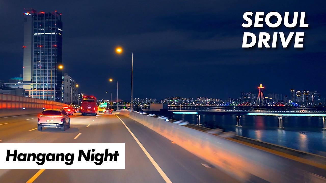 Lo-fi Jazz Hiphop Night Drive in Seoul 4K - Gangnam via Hangang River