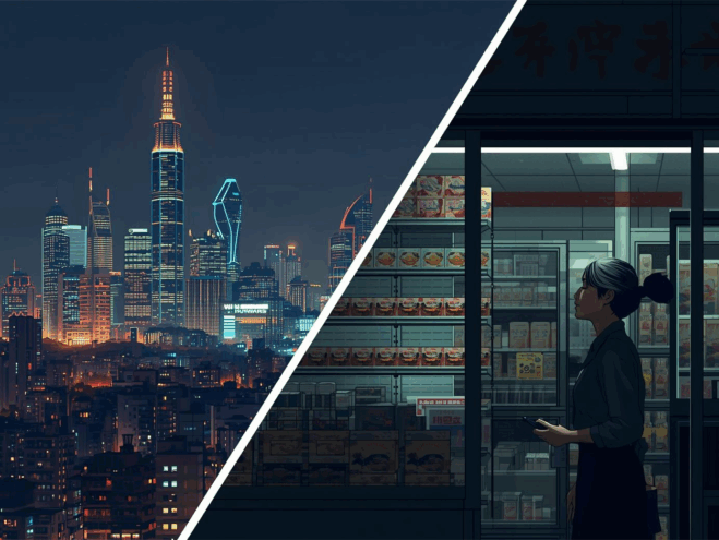La doppia narrazione di Seoul: da un lato, lo skyline scintillante simbolo della K-Wave; dall'altro, il microcosmo di un minimarket notturno, palcoscenico di storie umane e silenziose.