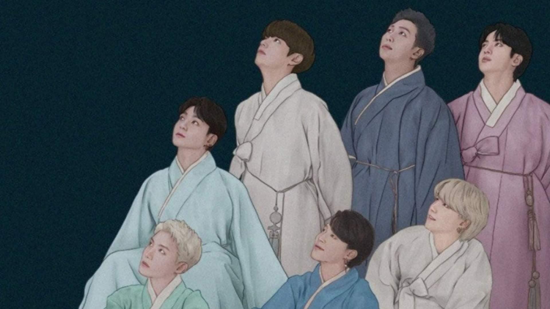 I BTS raffigurati in abiti tradizionali per il Chuseok