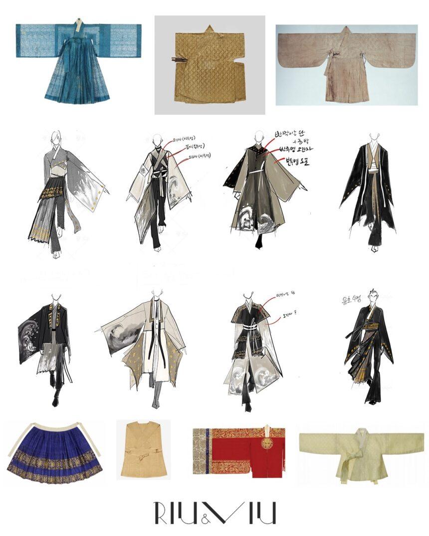 Dal museo al palco: confronto tra i po maschili d'epoca Joseon e i design esclusivi realizzati per gli ATEEZ. Credits: RIU&VIU via Instagram